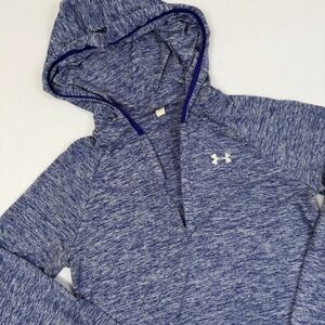 Under Armour Womens HeatGear Hoodie Blue Purple Marl V-Neck Long Sleeve MD